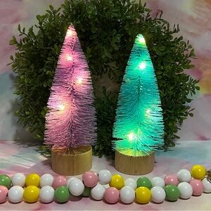 LED Glittery Bottle Brush Easter Tree Set In Purple & Turquoise